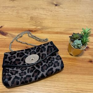 COACH OCELOT LEOPARD BROWN/TAN/BLACK CALF HAIR TURN LOCK CLUTCH BROWN/MULTI $595